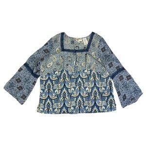 Faded Glory Navy and Beige Boho Blouse